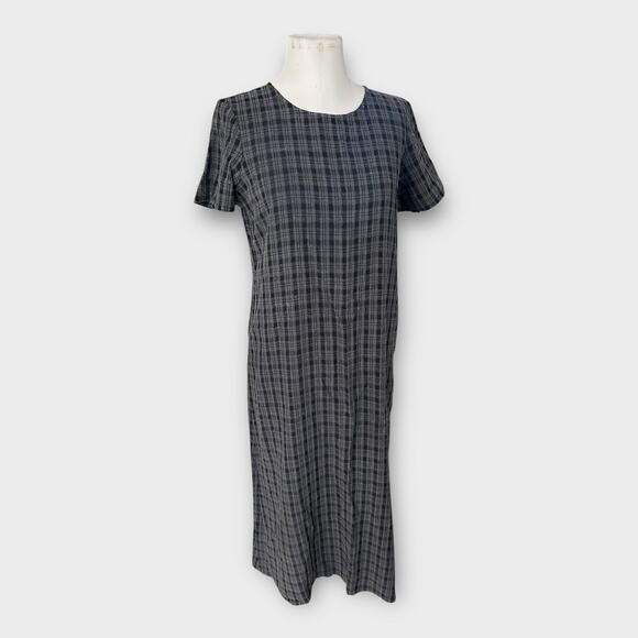 Eileen Fisher Plaid Linen Blend Midi Shift Dress Women's Medium Petite Minimal - Picture 1 of 8